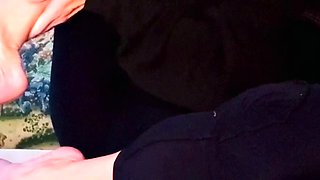 Vulva rubbing close up with blonde handling monster dildo