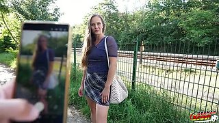 German Scout Casting: Natural Hairy Pussy Andrea Squirts Hard in Public Pickup
