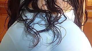It’s a Delight to See Her Long Hair and Her Hips as She Rubs Against My Cock