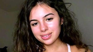 Amateur young brunette enjoys dildo on solo masturbation