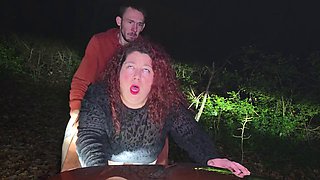 Little bitch getting fucked in a forest in the middle of the night