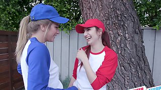 April & Taylor take turns pleasuring Eric's thick cock in a wild foursome