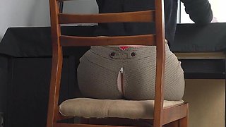 Peeking at Secretary Working in Ripped Pants