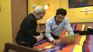 Small Fuck Party in a Hotel Room with a MILF with Huge Tits and Her Financial Advisor