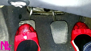 Pedal Pumping and Relaxing My Hosed Feet in Red Pattent Flats