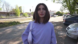 Sensational brunette from Italy is going to take dick in public