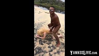 Interracial Threesome on the Beach - Amateur Doggy Style