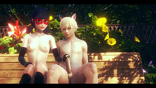 Ladybug Hentai - Handjob and Fucked by Cat Noir in a Park - Japanese Asian Manga Anime Game Porn
