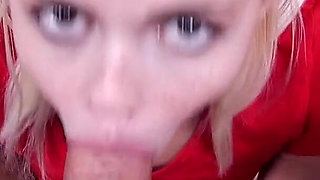 19 year old teen Madison Hart no hands POV blowjob and cum swallow