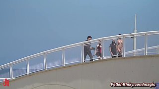 Naked babe walked by the beach