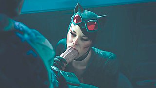 Catwoman orally pleasures Batman in his secret Batcave