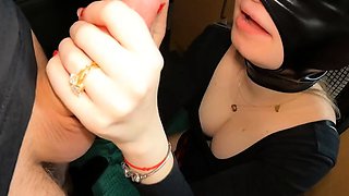 Sloppy POV Blowjob in a Sexy Face Mask - Big Cock Cumshot