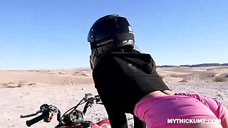 Showing perfect bootie while riding an ATV
