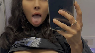 Masturbating my creamy tight pussy in the plane - I almost get caught