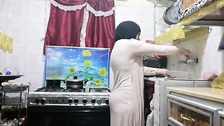 routine hijab arabic muslim in kitchen