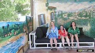 Horny BFFs invited their friend for a foursome