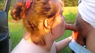 First Time Public Blowjob Wife Gets Huge Cum Facial on Naked Big Tits