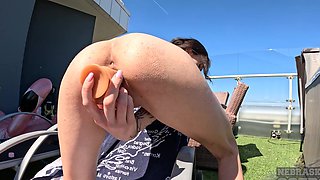 Skinny teen Yeva indulges in a steamy solo session outdoors