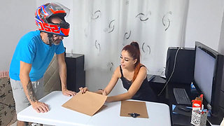 Secretary Shows off to Delivery Man!
