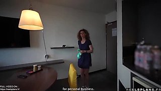 French MILF maid with perfect ass caught masturbating, gets anal fucked by a hotel guest