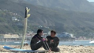 Brunette Nikki Hearts enjoys a steamy beach romp with her hunk in wild positions