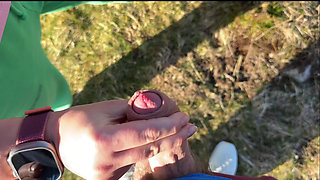 Caught jerking in public and decided to help to cum public handjob