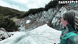 Wild Mountain Blowjob with Facial Cumshot - Horny German Couple Outdoor Fuck