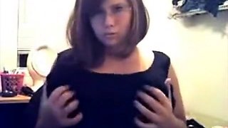 Busty chubby teen squeezing tits